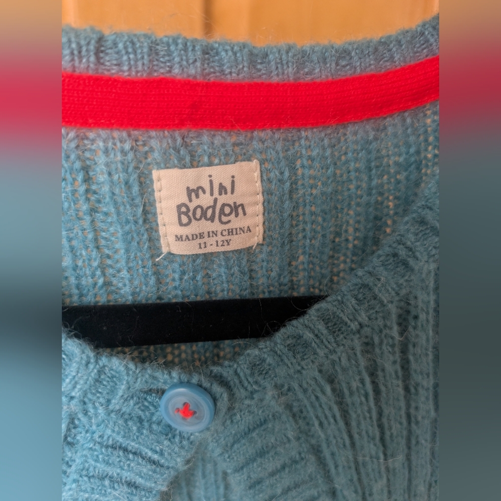 Mini Boden Blue Ribbed Kids Cardigan - Picture 2 of 6
